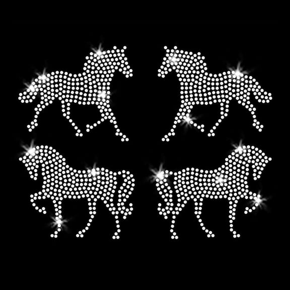Set of 4 Small Horses Iron-on Clear Rhinestone Transfer by JCS Rhinestones