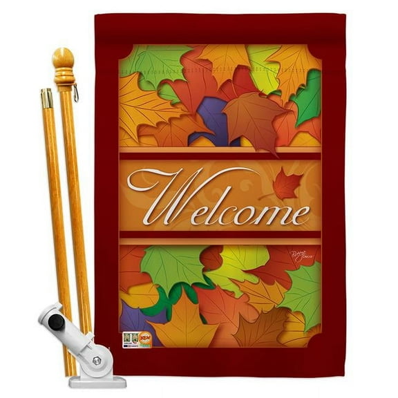 Breeze Decor BD-HA-HS-113035-IP-BO-D-IM10-BD 28 x 40 in. Autumn Fall Harvest & Impressions Decorative Vertical Double Sided House Flag Set with Pole Bracket Hardware