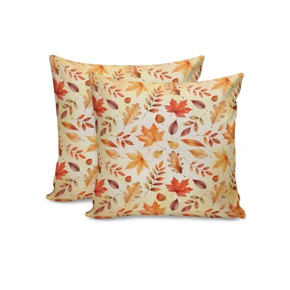 Set of 2 Orange Leaf Pillow Covers 18x18 Inch, Fall Maple Leaves Vintage Retro Farmhouse Decorative Throw Pillow Cases Cotton Cushion Covers for Sofa Couch Bed Living Room Bedroom Home Decor