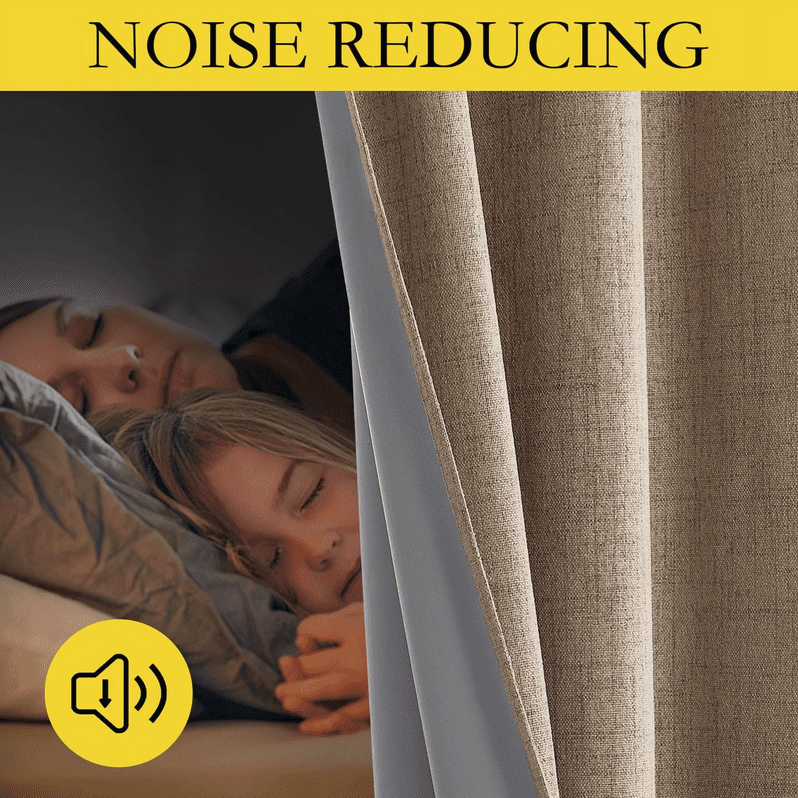 NICETOWN 100% Blackout Faux Linen Curtains Noise Reducing Thermal Insulated Grommet Solid Drapes for Living Room, 2 Panels, Burlap, 62"x90"