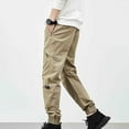 thumbnail image 4 of Men's Casual Cargo Sweatpants Waist Drawstring Joggers Men's Fashion Casual Solid Color Cargo Zipper Pockets Elastic Waist Full Length Pants Ndbuld Sales Today Clearance,Khaki,XL, 4 of 4