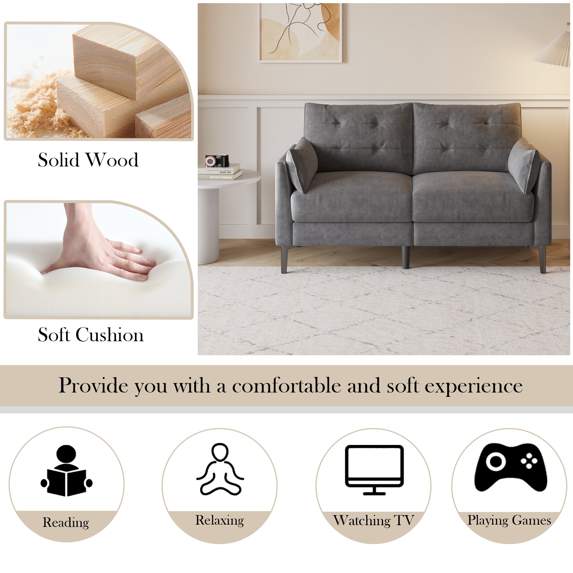 Modern Loveseat Sofa,57.5" Linen Fabric Love Seat Couches,Button Tufted Upholstered Furniture,Small Couch for Living Room,Bedroom,Dark Gray