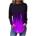 thumbnail image 3 of QATAINLAV Womens Tops Trendy Long Sleeve Loose Blouse Casual Round Neck Pullover T Shirts Flame Printed Sweatshirt Fall Clothes Purple XXL, 3 of 6