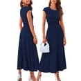 thumbnail image 3 of FLMEI Women's Summer 2 Piece Outfits Knit Short Sleeve Tops and High Waist Midi Skirt Solid Color Set for Womens S-XL, 3 of 9