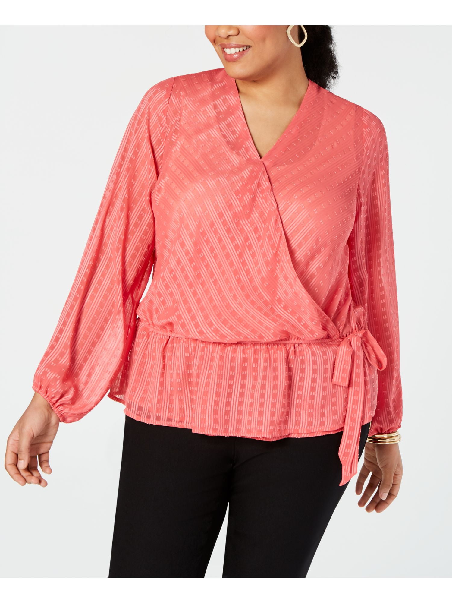 INC - INC Womens Pink Long Sleeve V Neck Faux Wrap Top Plus Size: 4X - Walmart.com - Walmart.com