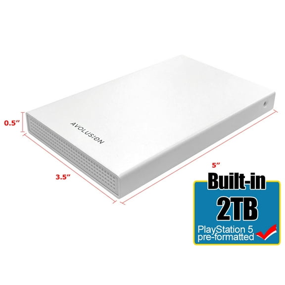Avolusion HD250U3-WH 2TB USB 3.0 Portable External Gaming PS5 Hard Drive - White (PS5 Pre-Formatted) - 2 Year Warranty