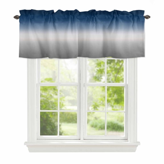 Valance Curtains for Windows Blue Grey Ombre Kitchen Curtians Window Treatment Gradient Gradual Color Topper Curtain Rod Pocket Valances for Kitchen Bathroom Living Room 54x18in