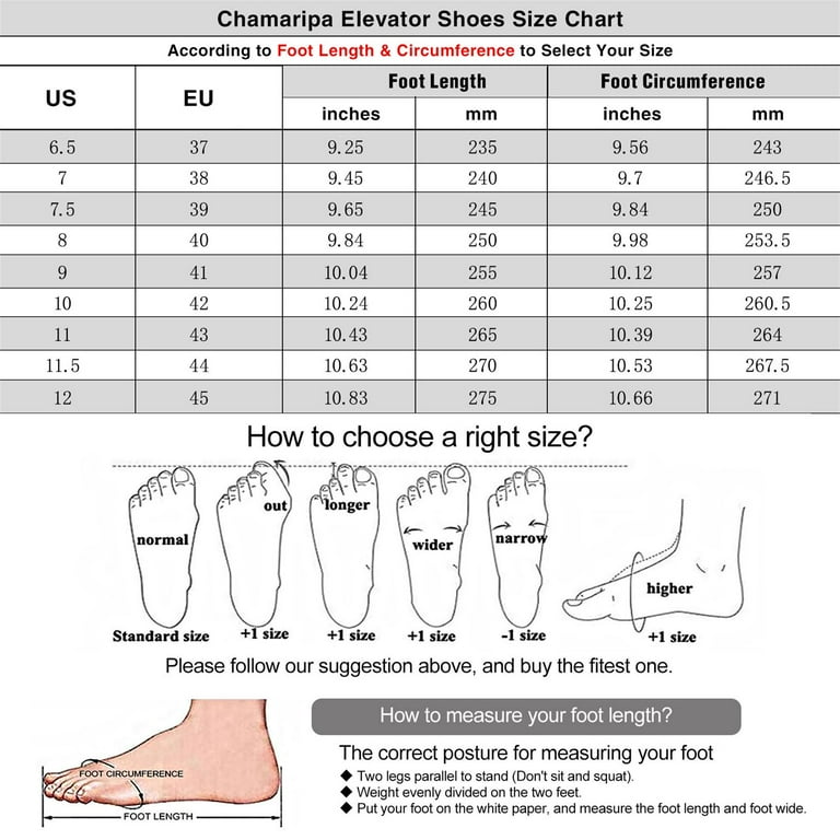 Men's shoe shop size by inches