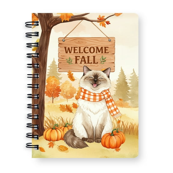 Welcome Fall Ragdoll Cozy Autumn Field Pumpkins Golden Leaves Spiral Bound Journal Cat Lover Kitten Owner Gifts Idea 5x7in Spiral Notebook - 12013