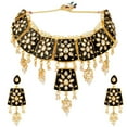thumbnail image 1 of Efulgenz Indian Wedding Jewelry Set for Women Kundan Crystal Faux Pearl Drop Charm Black Enamel Choker Necklace Dangle Earrings Bridal Bollywood Jewelry for Women, 1 of 8