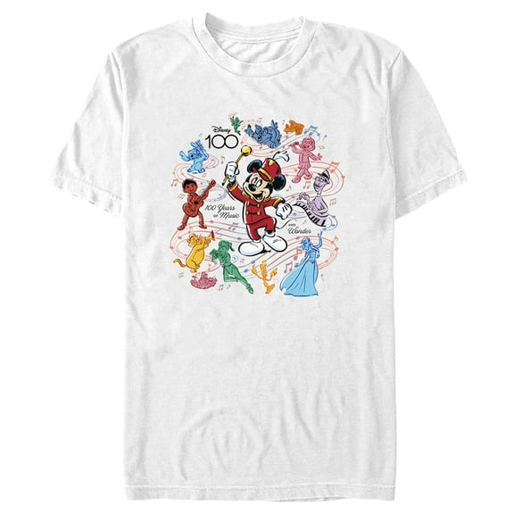 Men's Disney Mickey Mouse 100 Years of Music and Wonder Graphic Tee White Large