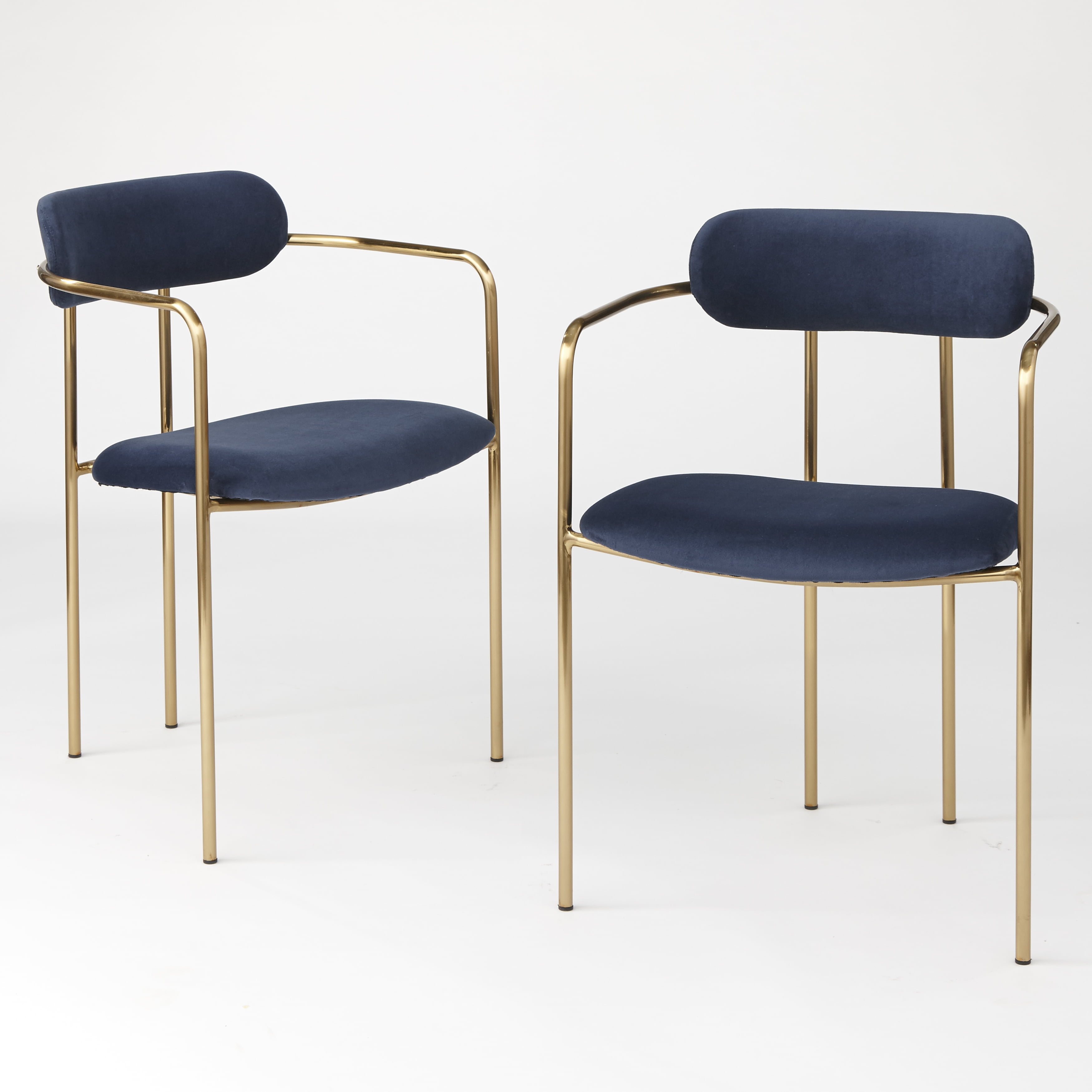 TMS Retro Velvet Dining Arm Chair (Set of 2), Navy