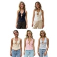 thumbnail image 3 of Top de verano para mujer con cuello halter, estilo bohemio, escote pronunciado, sin mangas, espalda descubierta, corte ajustado, ideal para fiestas y uso diario., 3 of 9