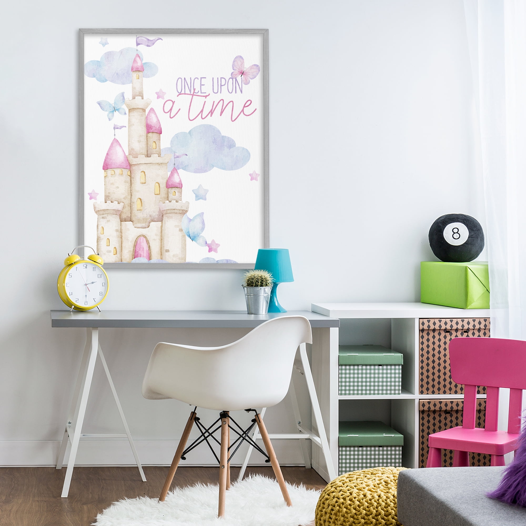 Once Upon A Time Castle Gray Framed Giclee Art, design by Kim Allen