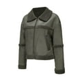 thumbnail image 2 of Defitshape Women's Long Sleeve Leather Jacket Crop Top Faux Leather Spring Cute Fall Zip Sherpa Motorcycle Jacket Army Green Small, 2 of 4