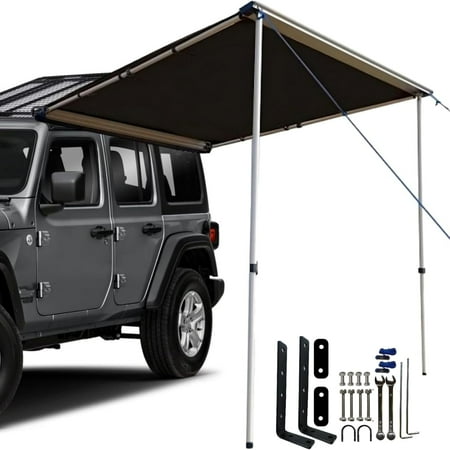 DANCHEL OUTDOOR Portable Waterproof Car Awning for Camping Overlanding, Vehicle Tarp for Trucks, SUV Campers, Pull-Out Roof Rack Awning,4.9x6.5ft Brown
