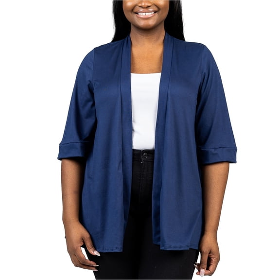 24seven Womens Loose Fit Cardigan Sweater, Blue, Plus Size, 1X