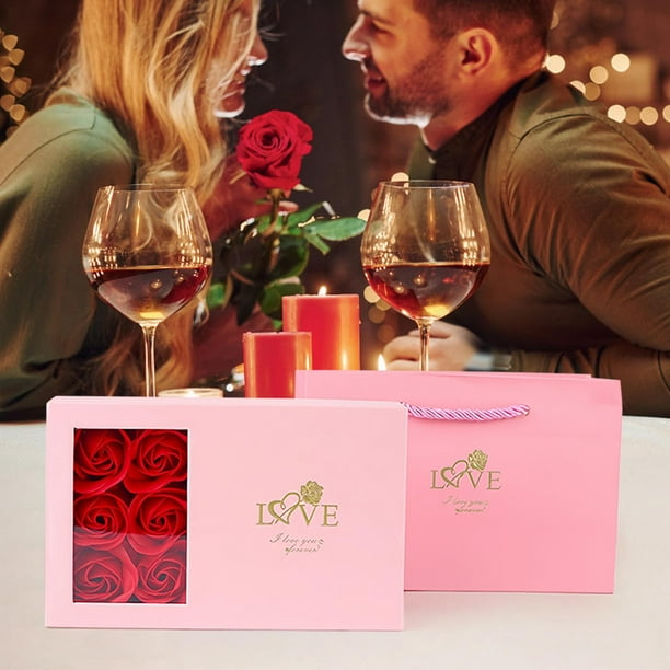Caja de regalo de rosas con collar de corazón | 6 Ventana de jabón con flores | Embalaje de anillos colgantes para joyería | Materiales duraderos | Set de regalo romántico de cumpleaños por