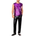 thumbnail image 2 of INSPIRE CHIC Metallic Vest for Men's Disco Shiny Sleeveless Crocodile Pattern Tank Top L Purple, 2 of 4