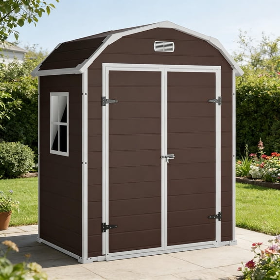 6x4.5 ft Resin Storage Shed with Floor, Weatherproof Outdoor Garden Shed, Plastic Tool Storage Shed with Double Doors for Backyard, Patio, Lawn, Bike, Deep Gray