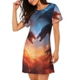 thumbnail image 2 of Fotbe Red And Blue Fire Cloud Dragon Bata de Dormir para Mujer con Estampado, Camisón de Algodón de Manga Corta, Ropa de Dormir Casual, 2 of 6