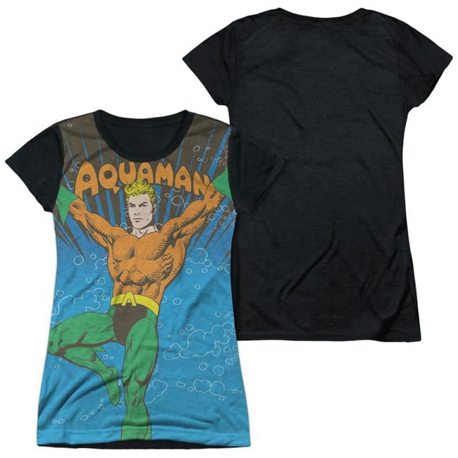Trevco JLA Aquaman Logo Juniors Short Sleeve Shirt Orange, Medium