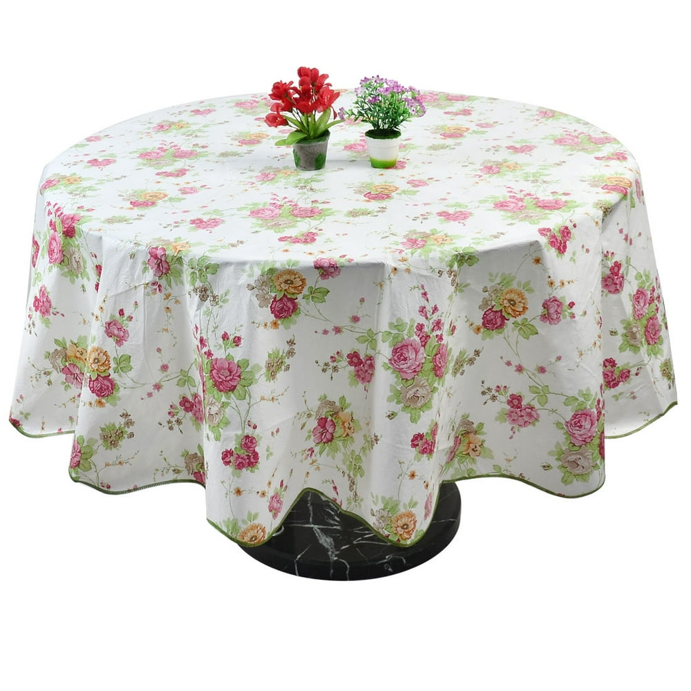Floral Round Vinyl Tablecloth Waterproof Dinning Table Cover Red 2 71