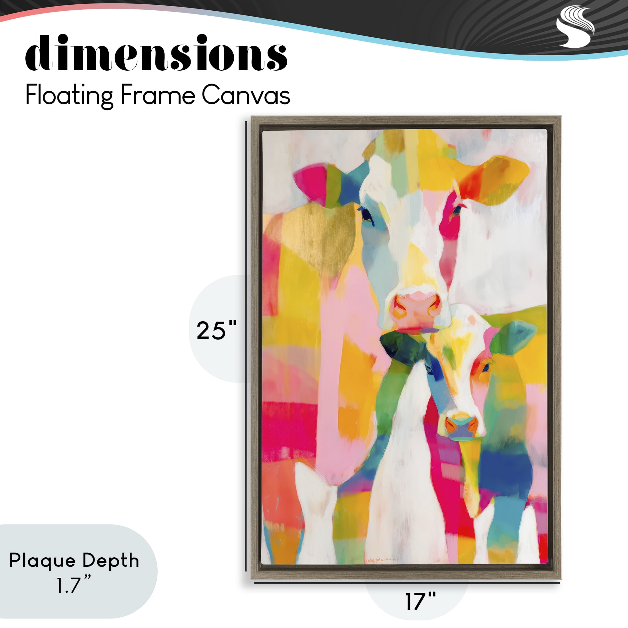 Stupell Industries Cow Family in Cubist Abstract Brown Framed Floater Canvas Wall Art, design by Chromatic Storm Studio