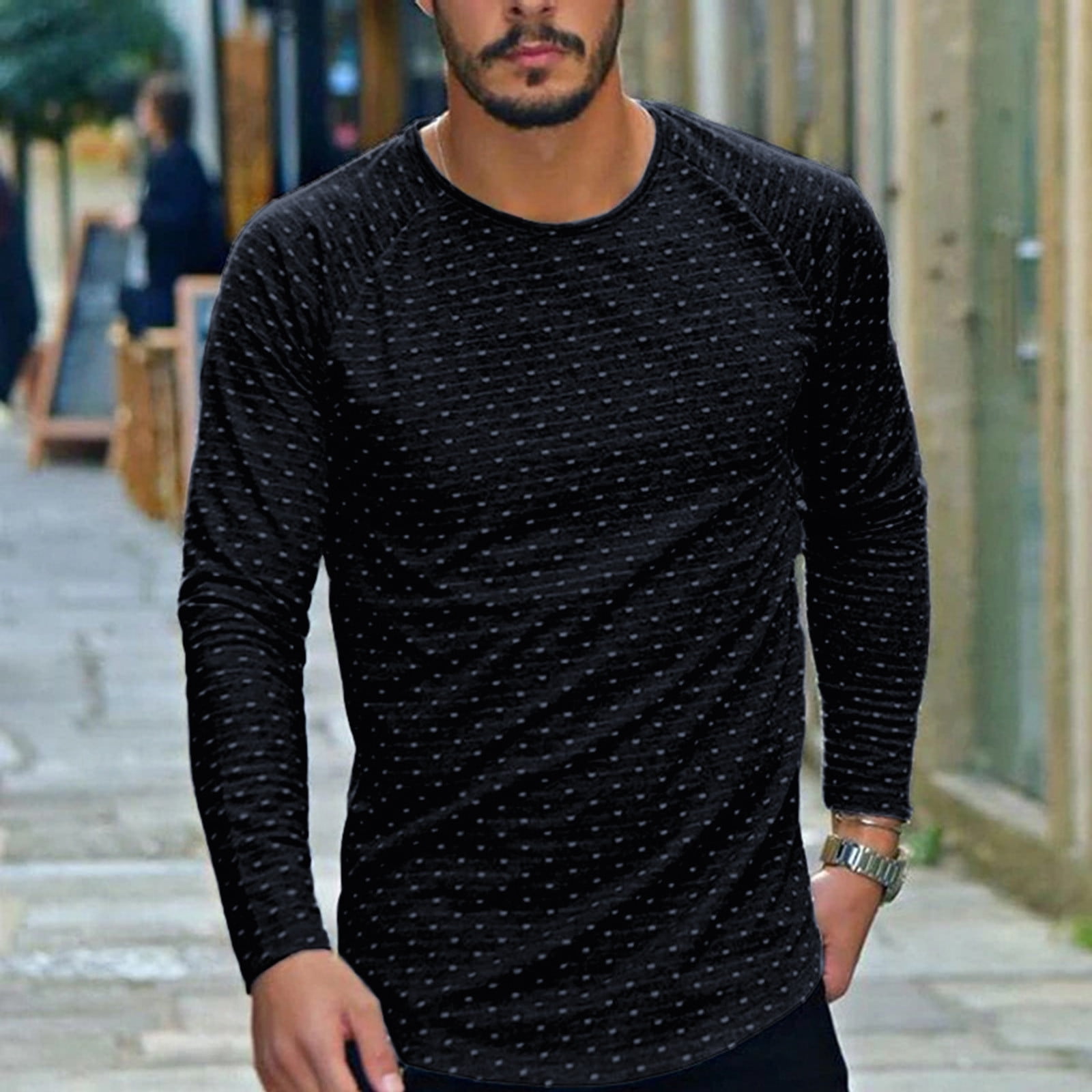 Men's Casual Crew Neck T-Shirts Slim Long Sleeves Basic Blouses Tee Tops Clothes 