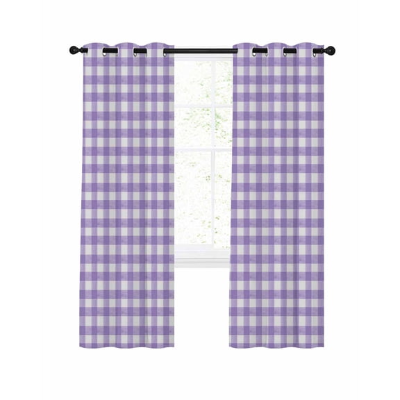 Purple Blackout Curtains 45 Inches Long for Bedroom, Country French Rustic Buffalo Plaid Modern Art Thermal Insulated Room Darkening Black Out Window Curtain Panels Grommet Drapes for Living Room