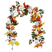 Janrevotw Autumn Garland Maple Leaf Hanging Vine Garland Artificial Autumn Leaf Garland Thanksgiving Decoration Home Wedding Mantel Party Christmas Decoration