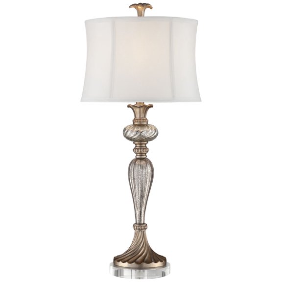 Regency Hill Alyson Traditional Buffet Table Lamp with Round Riser 33 3/4" Tall Tall Mercury Glass Champagne White Shade for Bedroom Living Room Home