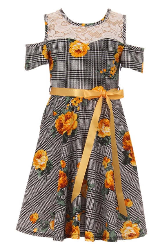 Little Girl Cold Shoulder Lace Floral Summer Birthday Flower Girl Dress Yellow 4 JKS 2130 BNY Corner