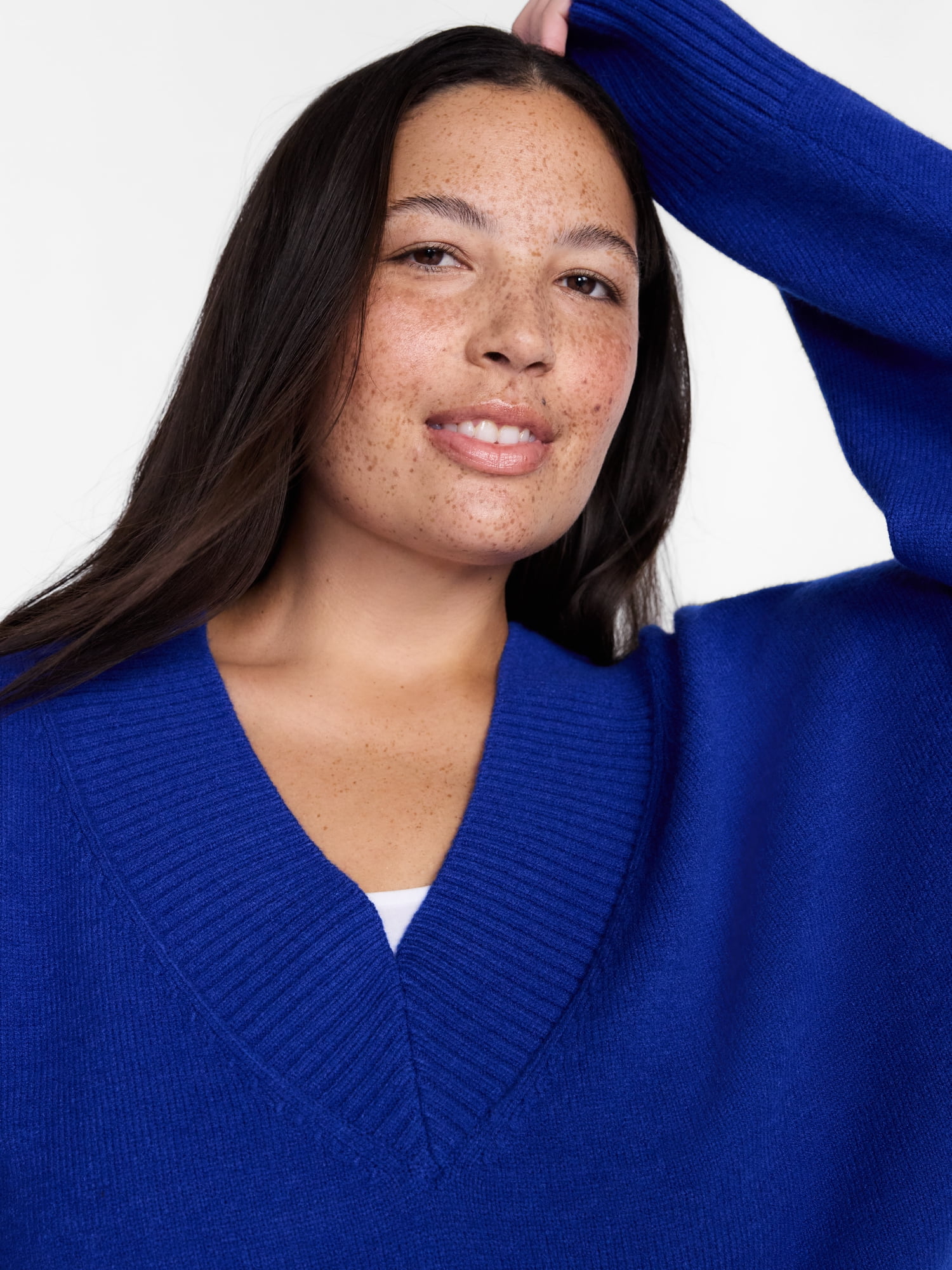 Terra & Sky Women's Plus Deep V-Neck Sweater with Long Sleeves, Midweight, Sizes 0X-5X