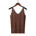 thumbnail image 2 of Lovskoo Knit Camisole Tops for Women Spaghetti Strap Ladies Summer Spaghetti Strap Solid Color Sleeveless V Neck Tank Top Coffee Free Size, 2 of 6