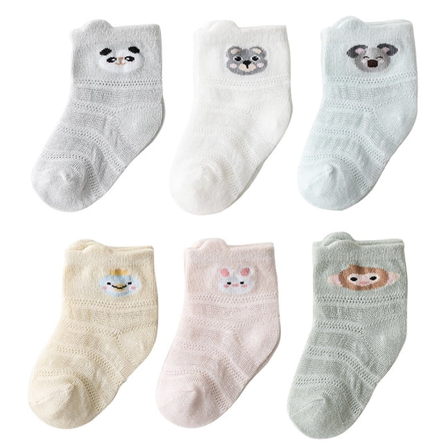 Laklulu 6 pares de calcetines para bebé, niña y niño, de verano, para bebés pequeños, con ojales en el tobillo, de algodón suave y fino, de malla