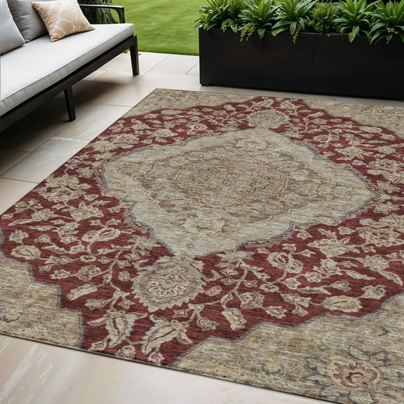HomeRoots 605248 5 x 8 ft. Red, Beige & Brown Oriental Washable Indoor & Outdoor Rectangle Area Rug