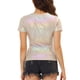 thumbnail image 3 of INSPIRAR CHIC Blusas de fiesta brillantes de manga corta texturizadas metálicas para mujeres XL Beige, 3 of 6