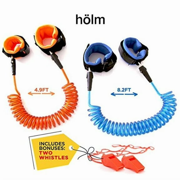 Holm Toddler harness walking leash, child anti loss wrist link, child safety harness, 2 pack. Child safety velcro wrist link with 2 Bonus Safety Whistles