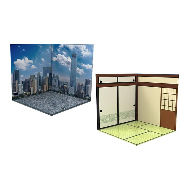 HILABEE 2 X 1/12 Scale Action Figures Background Dolls Organizer Show Scene City