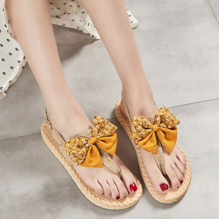 

amlbb Sandals for Women Flats Shoes Summer Flax Rope Knitted Flat Shoes Versatile Flip Toe Sandals on Clearance
