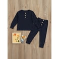thumbnail image 2 of xiaxaixu Kids Nightwear, Solid Color Round Neck Long Sleeve Tops+ Long Pants, 2 of 8
