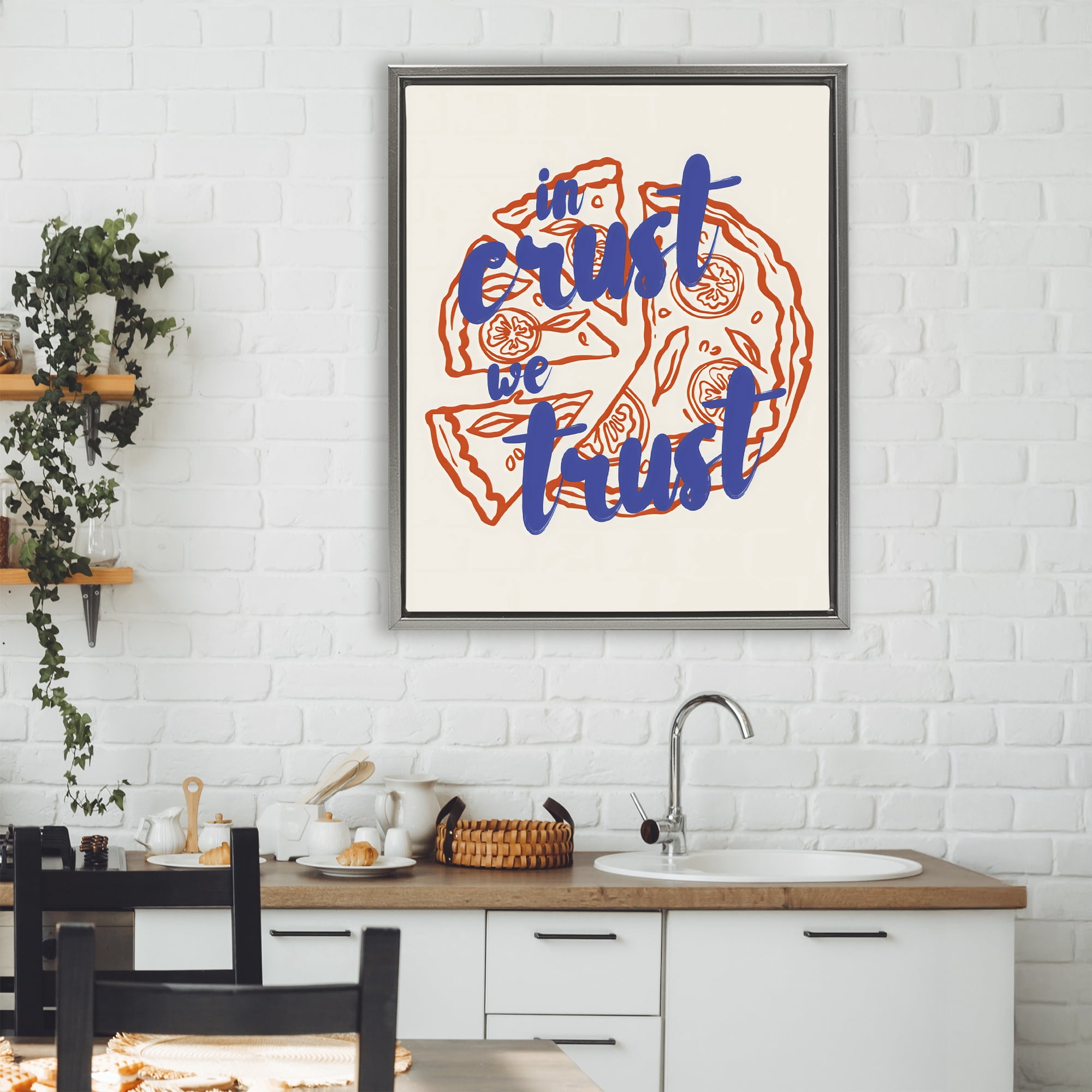 Stupell Industries In Crust We Trust Pizza Gray Framed Floater Canvas Wall Art, design by The Prints Vibe
