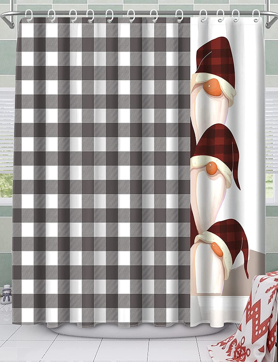 SPXUBZ Farmhouse Plaid Shower Curtains for Bathroom Grey and White