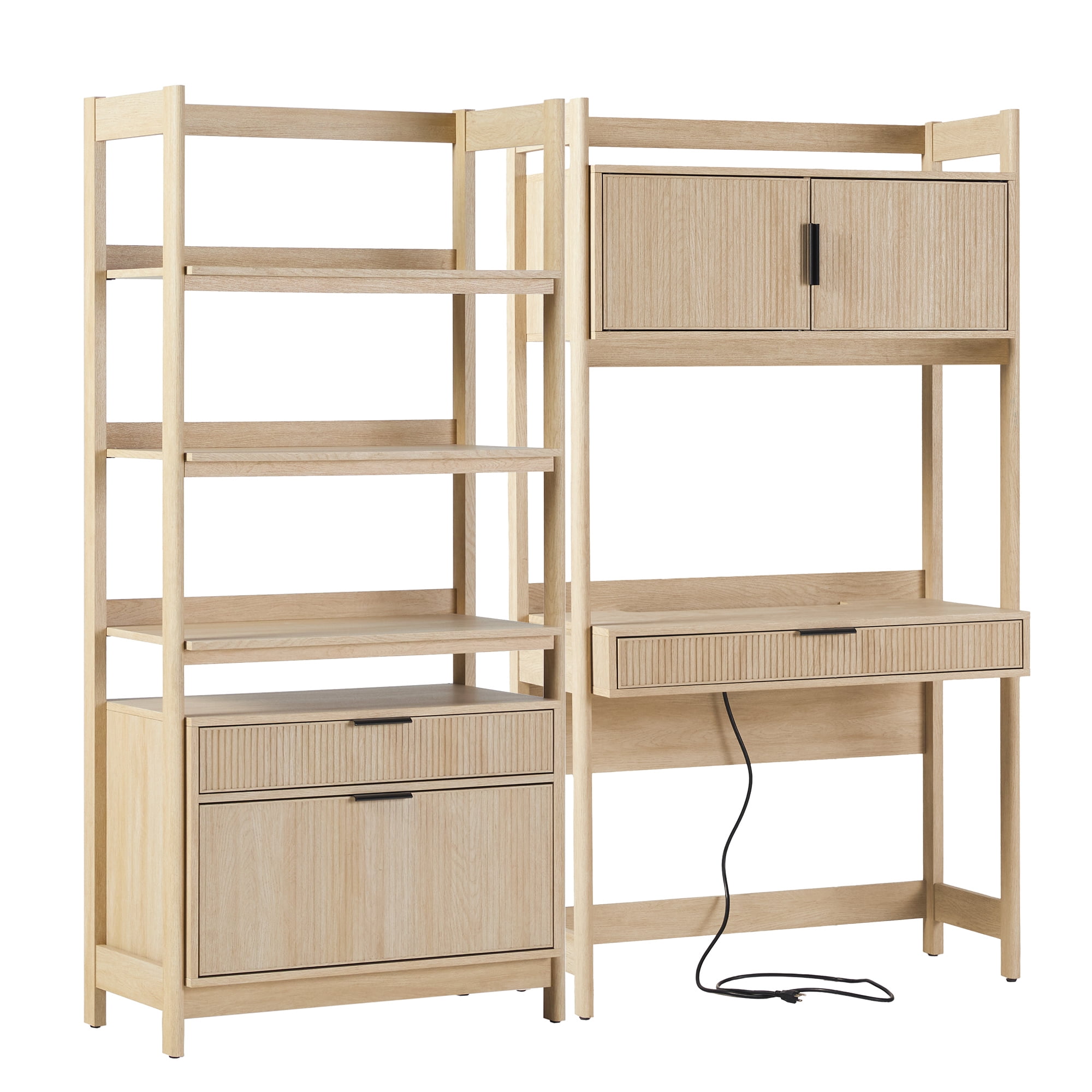Holmes Hutch Desk with Wide Bookcase - Coastal Oak