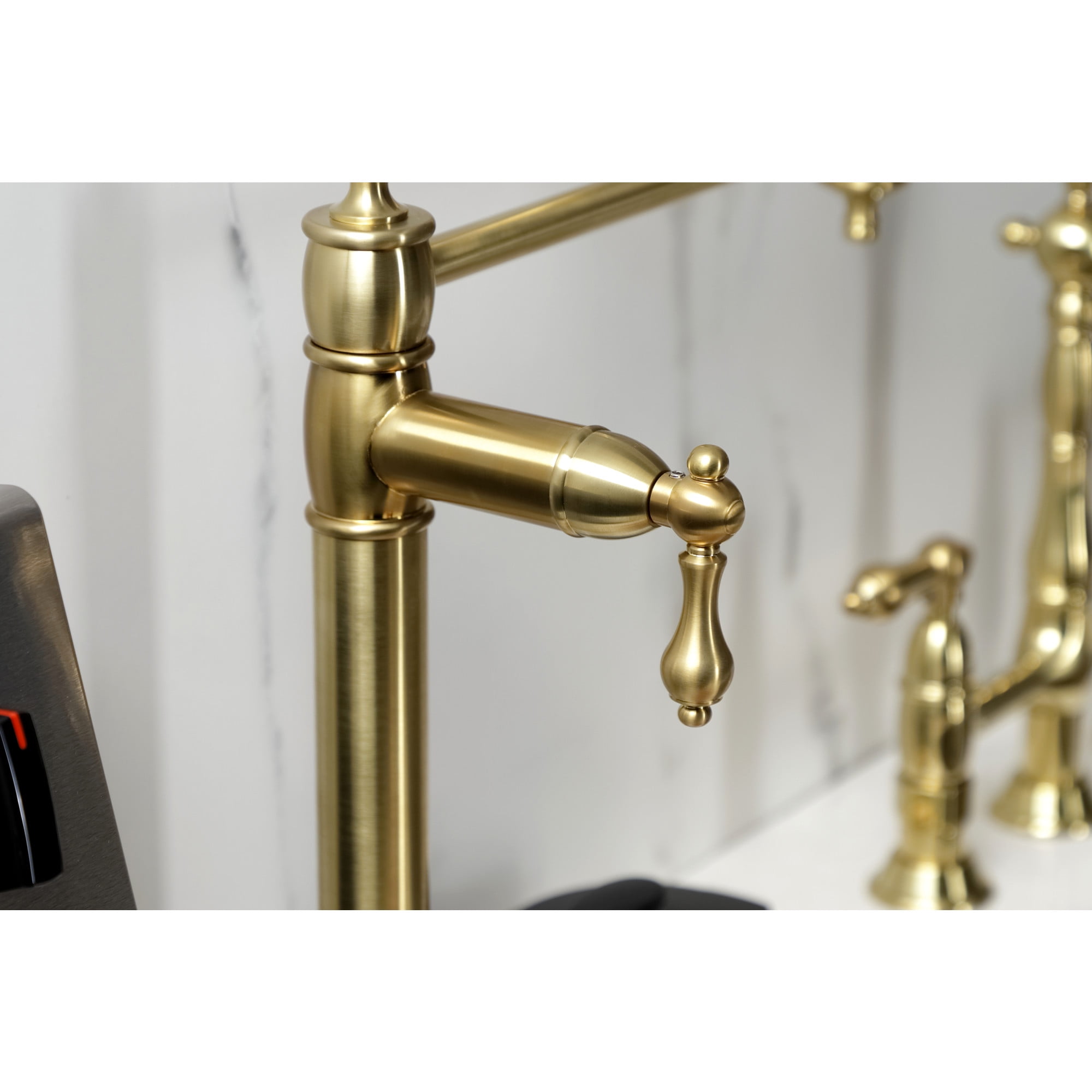 Kingston Brass KS3707AL Restoration Deck Mount Pot Filler Faucet, Brushed Brass