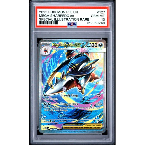 Collectible Graded 2025 Pokemon PFL Phantasmal Flames Mega Sharpedo EX SIR PSA 10 #127 Trading Card