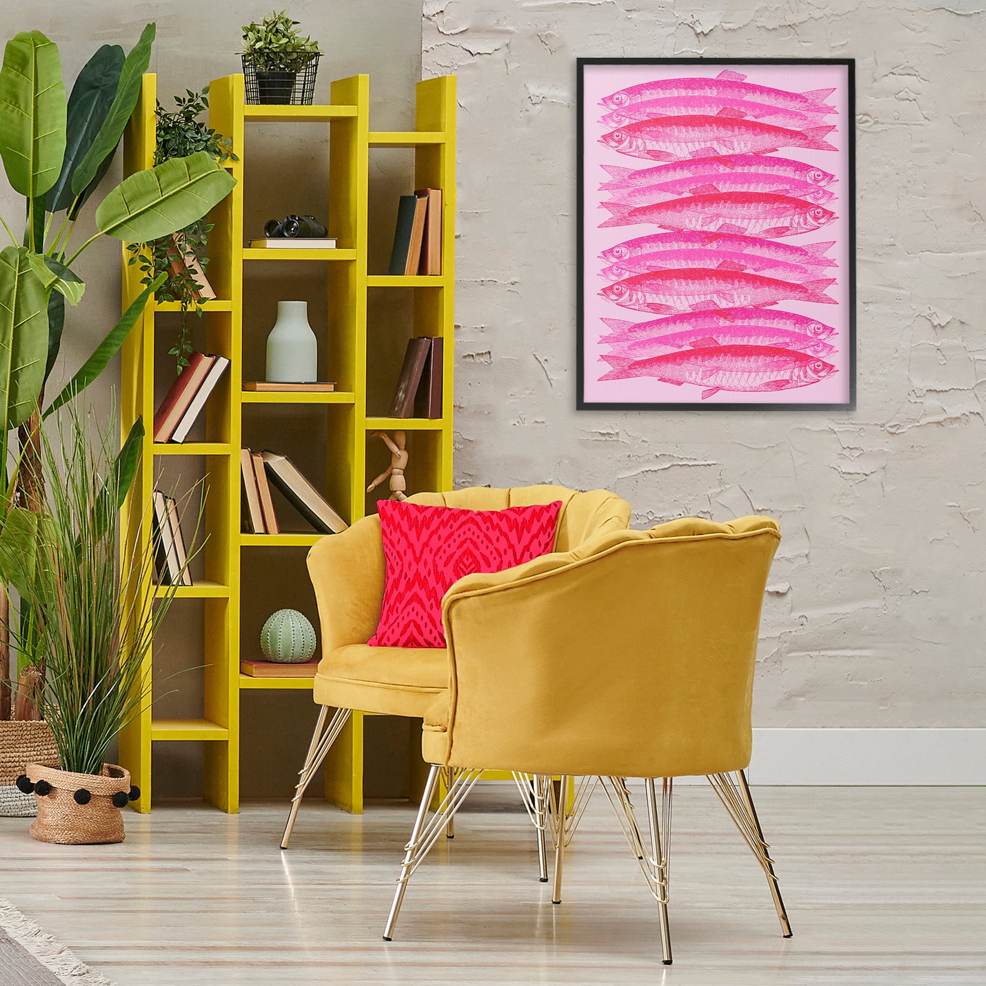 Stupell Industries Pink Layered Fish Animals & Insects Painting Black Framed Art Print Wall Art, 24 x 30