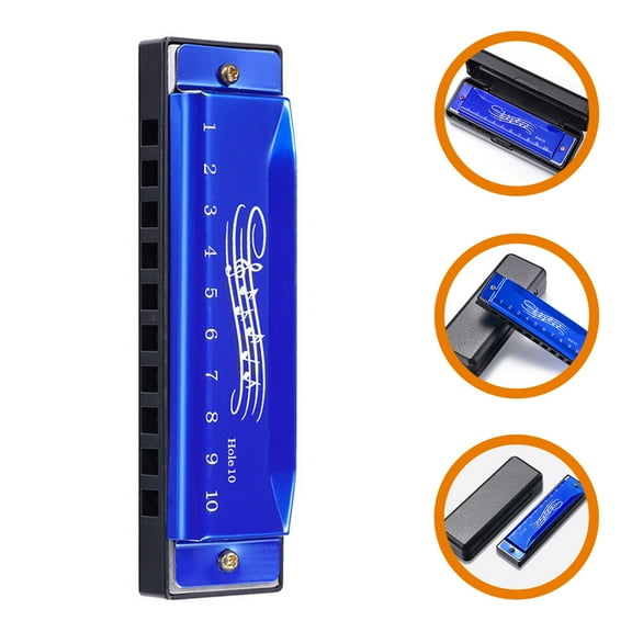OULII Metal 10 Hole Harmonica Key of C Musical Instrument for Adults Beginner Players