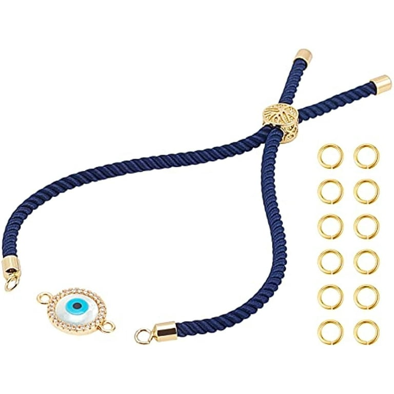 1 Strand Evil Eye Bracele Kit Cubic Zirconia Link Charm with Tree of Life  Adjustable Nylon Slider Bracelet and 20pcs Jump Rings Golden Evil Eye